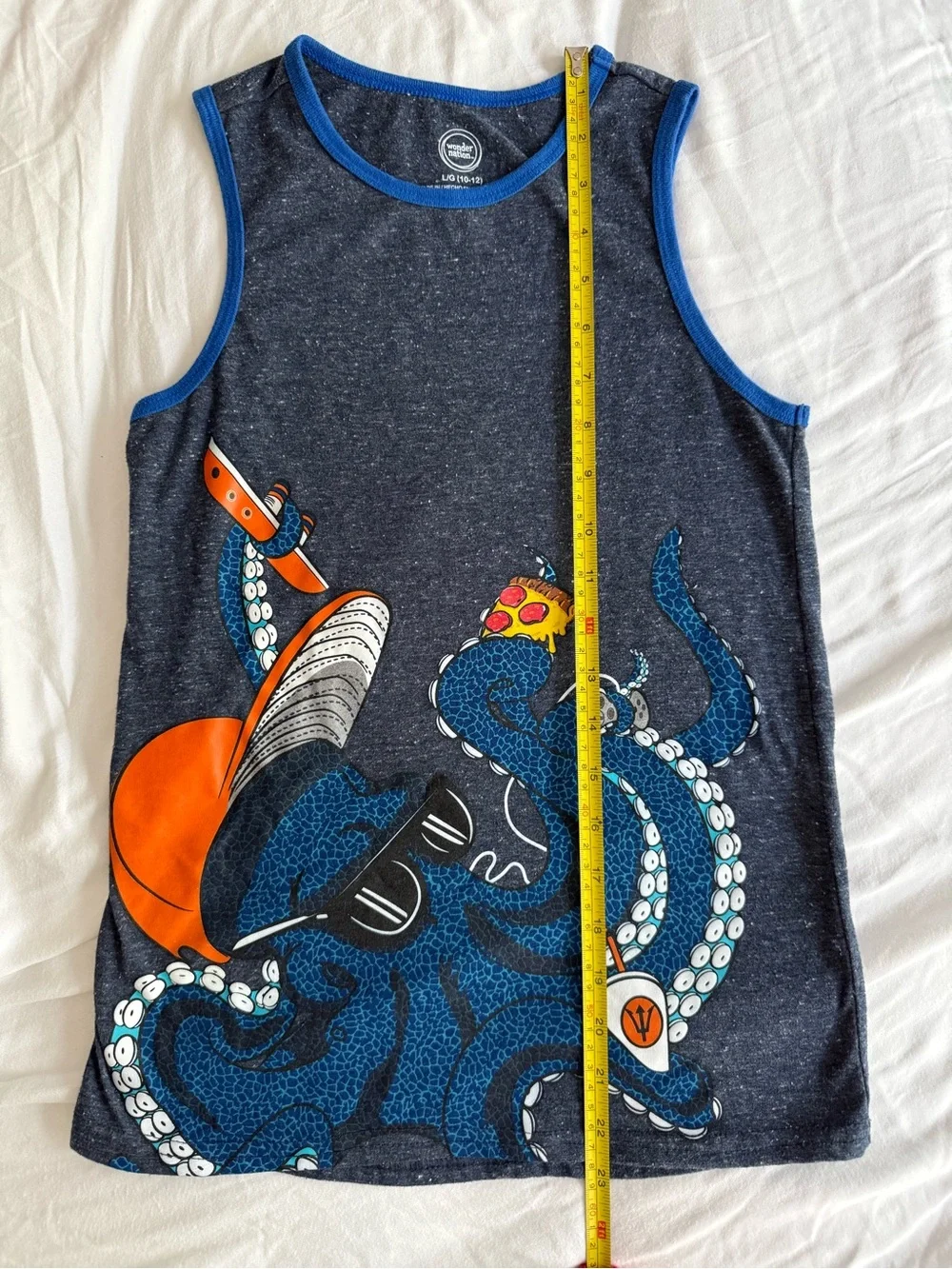 WONDER NATION Tank Top Shirt Youth Large 10/12 Blue Octopus Pizza Sleeveless